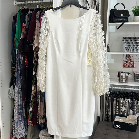 Eliza J White Dress with Floral Accents - Picture 1 of 4